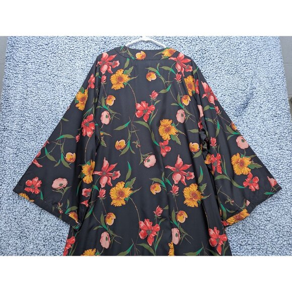June + Vie Floral Reversible Kimono Duster Size 1X 22/24 Polka Dot Satin Black - Picture 7 of 12